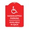 Signmission Handicapped Parking Available in Back W/ Graphic, Red & White Alum Sign, 18" x 24", RW-1824-23911 A-DES-RW-1824-23911 - alternate 1